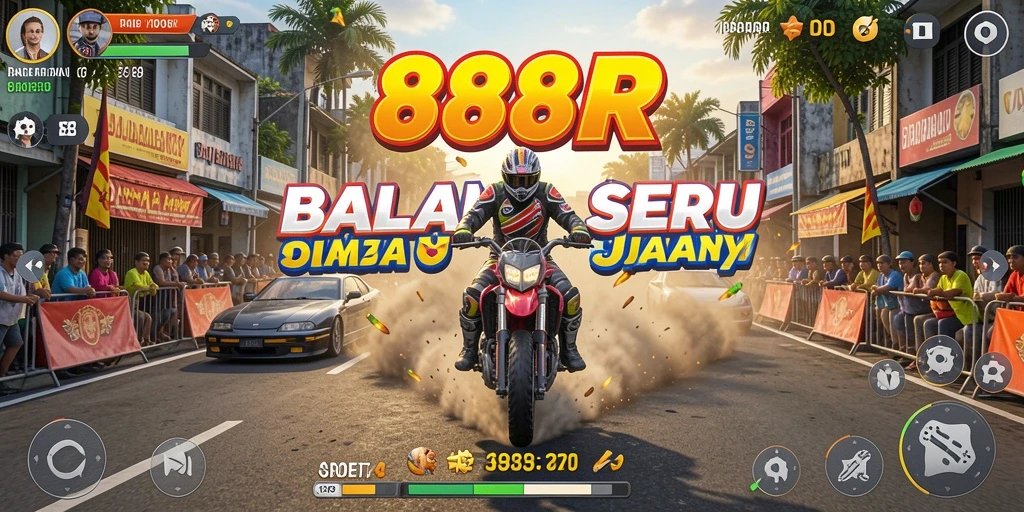 Gambaran gameplay Racing seru dengan mobil balap di trek.