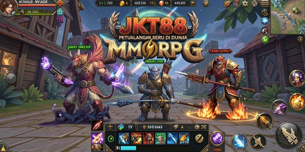 Screenshot gameplay JKT88 dengan karakter beraksi di dunia MMORPG.