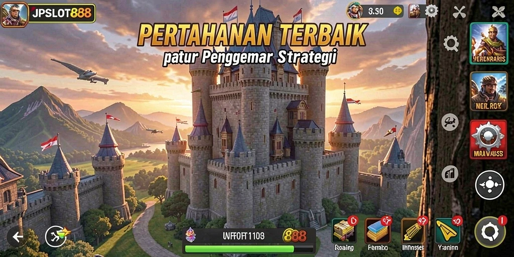 Screenshot gameplay JPSLOT88 yang menampilkan pertahanan menara yang strategis.