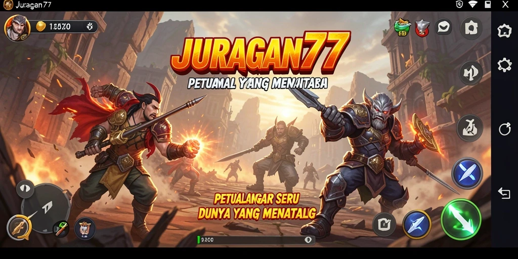 Screenshot utama JURAGAN77 memperlihatkan situasi petualangan yang menegangkan.