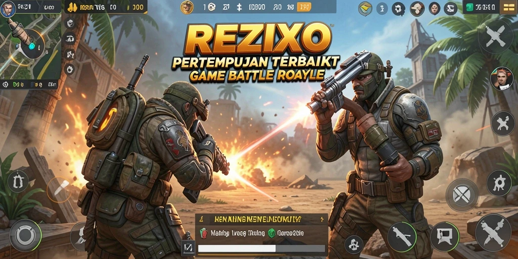 Tampilan gameplay seru REZIXO dalam pertempuran Battle Royale.